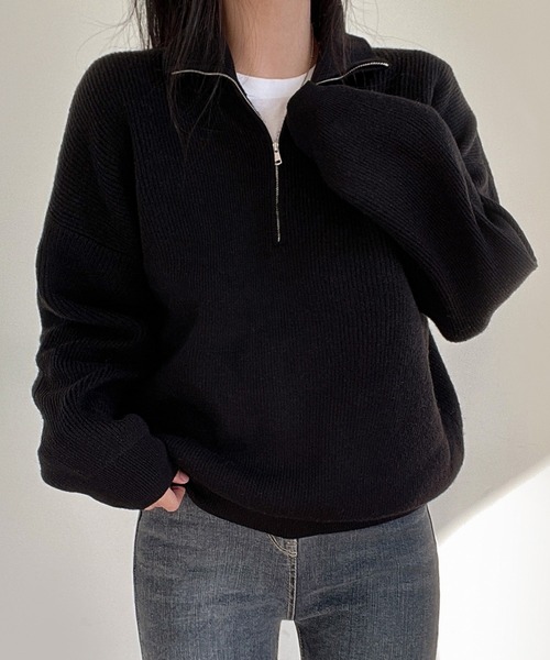 LAFFMO（ラフモ）の「ハーフジップニットプルオーバー（ニット/セーター・レディース・ライトブラウン/モカ/ブラック/ライトブルー/ピンク/アイボリー/グレー・FREE）」の17枚目の写真