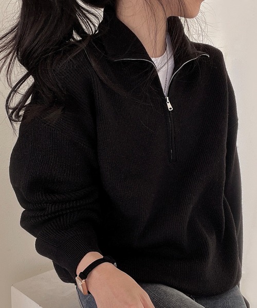 LAFFMO（ラフモ）の「ハーフジップニットプルオーバー（ニット/セーター・レディース・ライトブラウン/モカ/ブラック/ライトブルー/ピンク/アイボリー/グレー・FREE）」の18枚目の写真