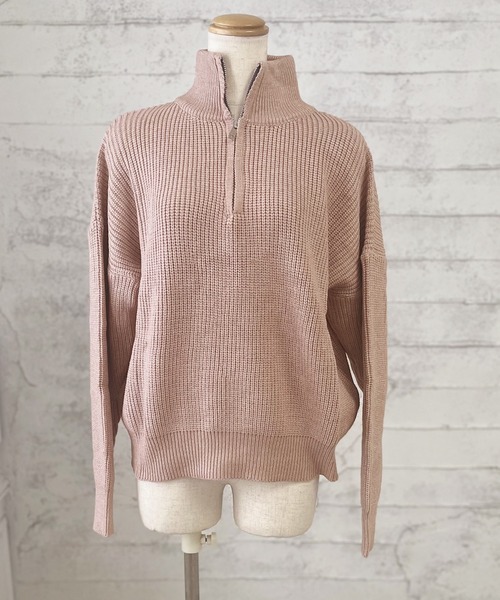 LAFFMO（ラフモ）の「ハーフジップニットプルオーバー（ニット/セーター・レディース・ライトブラウン/モカ/ブラック/ライトブルー/ピンク/アイボリー/グレー・FREE）」の8枚目の写真