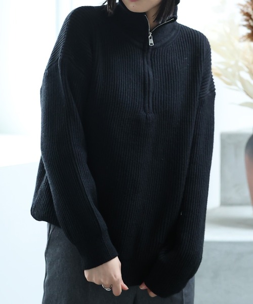 LAFFMO（ラフモ）の「ハーフジップニットプルオーバー（ニット/セーター・レディース・ライトブラウン/モカ/ブラック/ライトブルー/ピンク/アイボリー/グレー・FREE）」の20枚目の写真