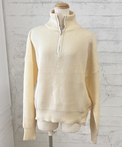 LAFFMO（ラフモ）の「ハーフジップニットプルオーバー（ニット/セーター・レディース・ライトブラウン/モカ/ブラック/ライトブルー/ピンク/アイボリー/グレー・FREE）」の10枚目の写真