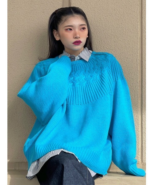 HONEYSUCKLE ROSE（ハニーサックルローズ）の「【HONEYSUCKLE ROSE】バルキーニットプルオーバー（ニット/セーター・レディース・オフホワイト/ブルー/ピンク・M/L）」の8枚目の写真