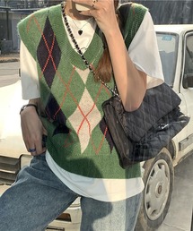 オーバーサイズ アーガイル ベスト