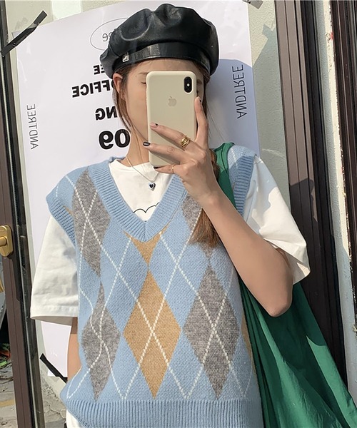 RUUX(ルーフ)の「オーバーサイズ アーガイル ベスト(ベスト・レディース・ブルー/グリーン・FREE)」の9枚目の写真