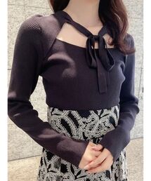 MERCURYDUO | 2WAYリボンカットアウトロングスリーブリブニット(ニット/セーター)