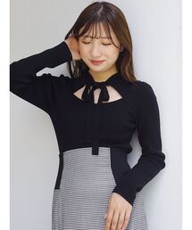 MERCURYDUO | 2WAYリボンカットアウトロングスリーブリブニット(ニット/セーター)