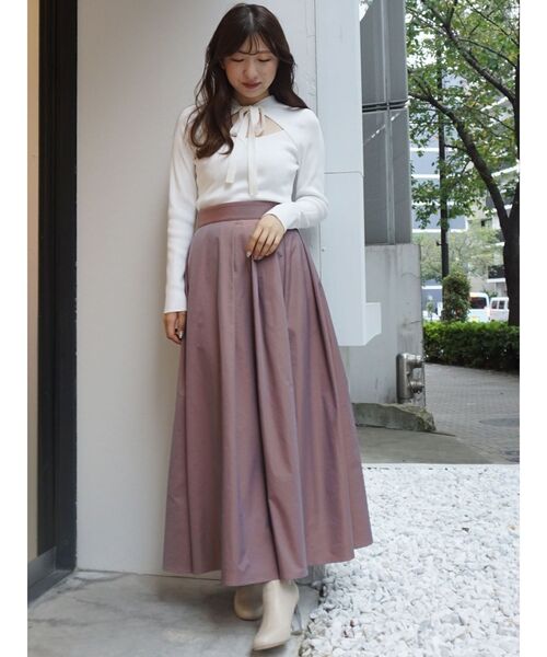 MERCURYDUO（マーキュリーデュオ）の「2WAYリボンカットアウトロングスリーブリブニット（ニット/セーター・レディース・ブラウン/オフホワイト/チャコールグレー/ブラック・FREE）」の8枚目の写真