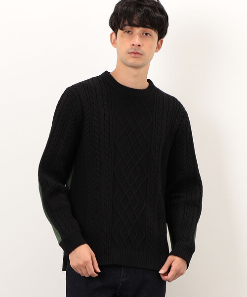 COMME　CA COMMUNE（コムサコミューン）の「【ウォッシャブル】 ニット×裏毛素材　アラン柄ニット（ニット/セーター・メンズ・ブラック/ベージュ・M/L）」の7枚目の写真