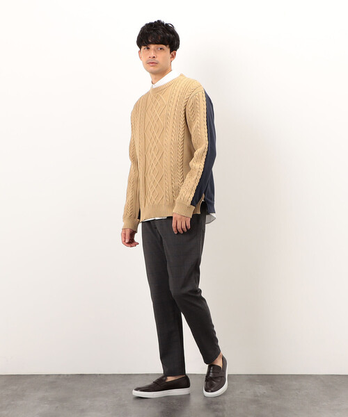 COMME　CA COMMUNE（コムサコミューン）の「【ウォッシャブル】 ニット×裏毛素材　アラン柄ニット（ニット/セーター・メンズ・ブラック/ベージュ・M/L）」の6枚目の写真