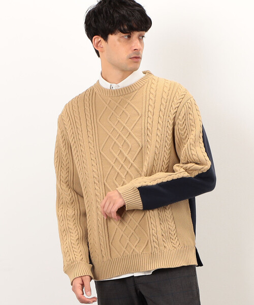 COMME　CA COMMUNE（コムサコミューン）の「【ウォッシャブル】 ニット×裏毛素材　アラン柄ニット（ニット/セーター・メンズ・ブラック/ベージュ・M/L）」の10枚目の写真