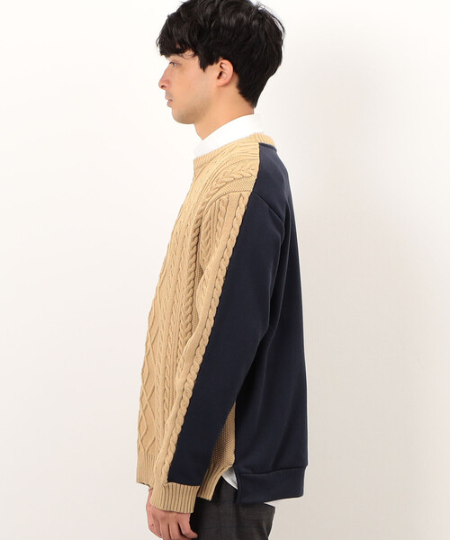 COMME　CA COMMUNE（コムサコミューン）の「【ウォッシャブル】 ニット×裏毛素材　アラン柄ニット（ニット/セーター・メンズ・ブラック/ベージュ・M/L）」の8枚目の写真