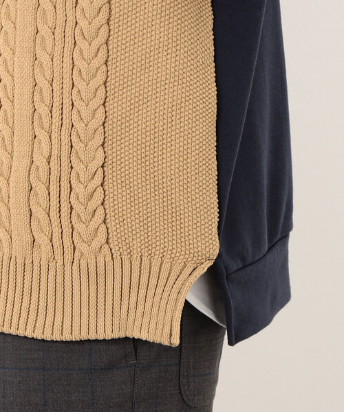 COMME　CA COMMUNE（コムサコミューン）の「【ウォッシャブル】 ニット×裏毛素材　アラン柄ニット（ニット/セーター・メンズ・ブラック/ベージュ・M/L）」の9枚目の写真