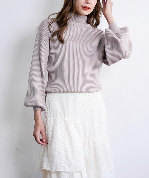 セール】ぽわん袖 ニット ボリューム袖 ニット 長袖 ボリューム