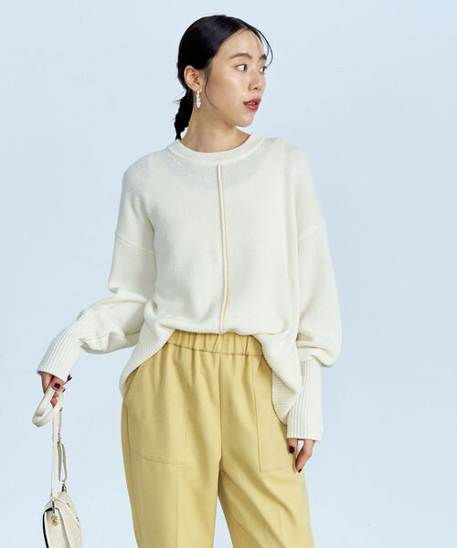 fredy emue(フレディエミュ)の「【カラー展開豊富】アウトリンキング配色ニット(ニット/セーター・レディース・グレー/ブルー/オフホワイト/ブラック/レッド・38)」の7枚目の写真