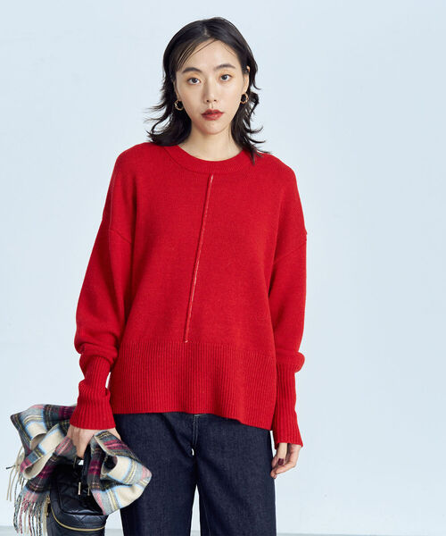 fredy emue(フレディエミュ)の「【カラー展開豊富】アウトリンキング配色ニット(ニット/セーター・レディース・グレー/ブルー/オフホワイト/ブラック/レッド・38)」の15枚目の写真