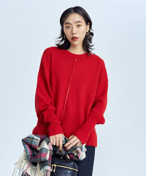 fredy emue(フレディエミュ)の「【カラー展開豊富】アウトリンキング配色ニット(ニット/セーター・レディース・グレー/ブルー/オフホワイト/ブラック/レッド・38)」の17枚目の写真