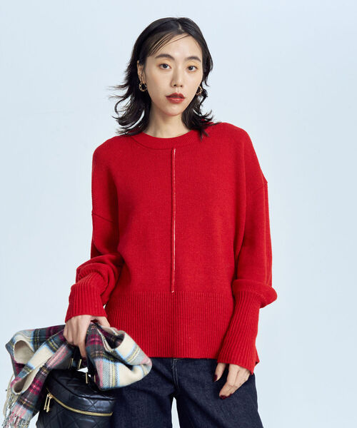 fredy emue(フレディエミュ)の「【カラー展開豊富】アウトリンキング配色ニット(ニット/セーター・レディース・グレー/ブルー/オフホワイト/ブラック/レッド・38)」の19枚目の写真