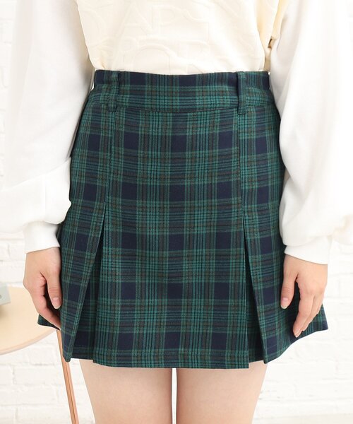 PINK-latte(ピンクラテ)の「あったかインパン付ボックスプリーツスカート(スカート・キッズ・ネイビー系1/ブラウン系2/ダークグリーン系1・14/15 /16)」の4枚目の写真