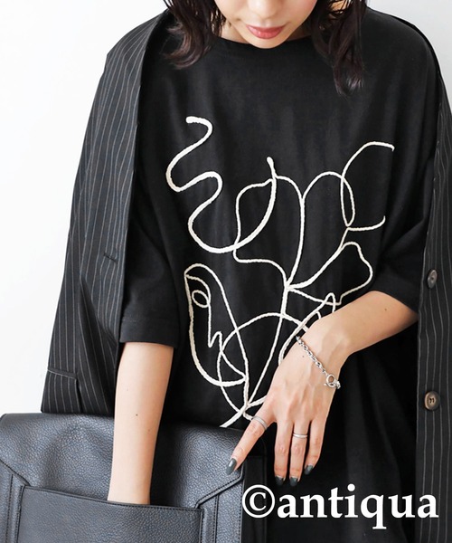antiqua（アンティカ）の「綿100％ロープデザイントップス（Tシャツ/カットソー・レディース・ブラック/オフホワイト・FREE）」の22枚目の写真