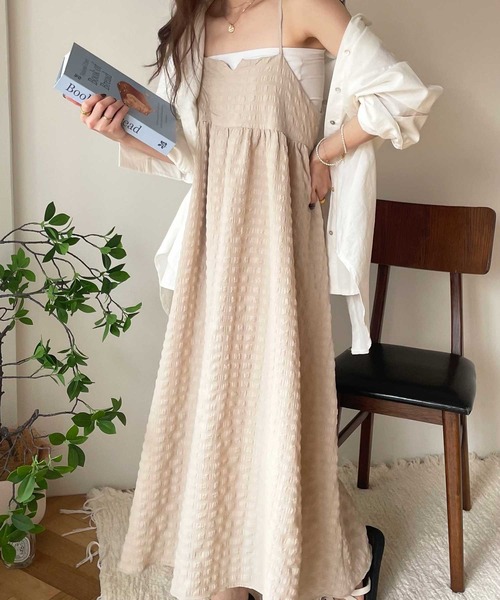 GeeRA（ジーラ）の「ぽこぽこエンボス素材キャミワンピース（ワンピース・レディース・ミント/ベージュ/ブラック・X-LARGE/LARGE/MEDIUM/SMALL）」の9枚目の写真