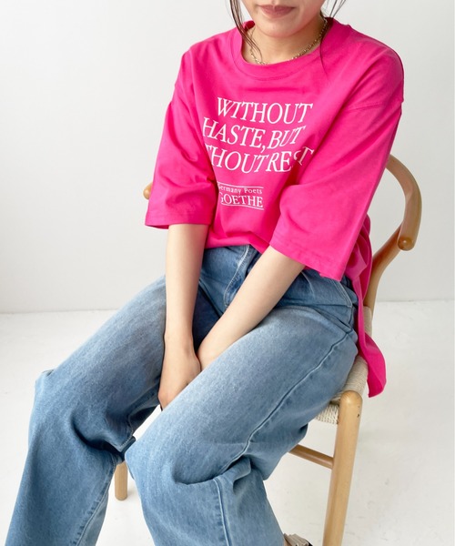 Meli rich(メリーリッチ)の「ロゴプリントTシャツ(Tシャツ/カットソー・レディース・ホワイト×ネイビー/ホワイト×ピンク/ピンク/ネイビー・MEDIUM)」の4枚目の写真