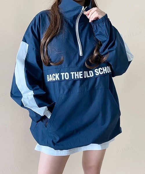 Dalfwin(ダールフィン)の「韓国ファッションBACKロゴハーフジップトラックジャケットブルゾン(ブルゾン・レディース・ブラック/ネイビー/カーキ・FREE)」の7枚目の写真