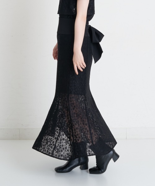 A de a.v.v（アードアー・ヴェ・ヴェ）の「（SETUP対応）ウエストリボンレースドッキングマーメイドスカート（スカート・レディース・ブラック/アイボリー・SMALL/MEDIUM）」の2枚目の写真
