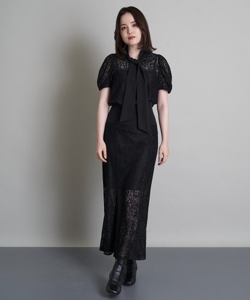 A de a.v.v（アードアー・ヴェ・ヴェ）の「（SETUP対応）ウエストリボンレースドッキングマーメイドスカート（スカート・レディース・ブラック/アイボリー・SMALL/MEDIUM）」の3枚目の写真