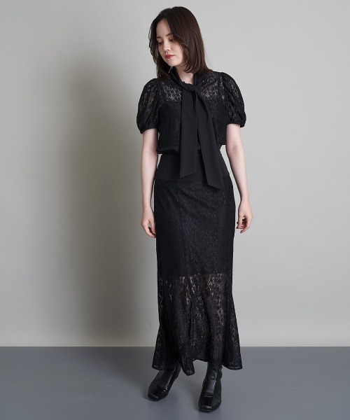 A de a.v.v（アードアー・ヴェ・ヴェ）の「（SETUP対応）ウエストリボンレースドッキングマーメイドスカート（スカート・レディース・ブラック/アイボリー・SMALL/MEDIUM）」の4枚目の写真