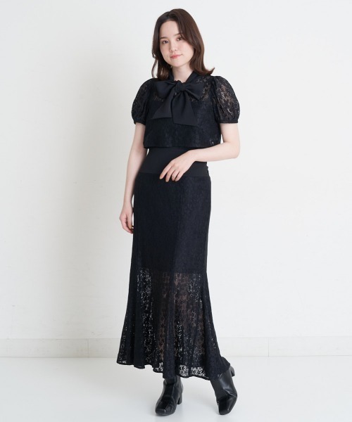 A de a.v.v（アードアー・ヴェ・ヴェ）の「（SETUP対応）ウエストリボンレースドッキングマーメイドスカート（スカート・レディース・ブラック/アイボリー・SMALL/MEDIUM）」の14枚目の写真