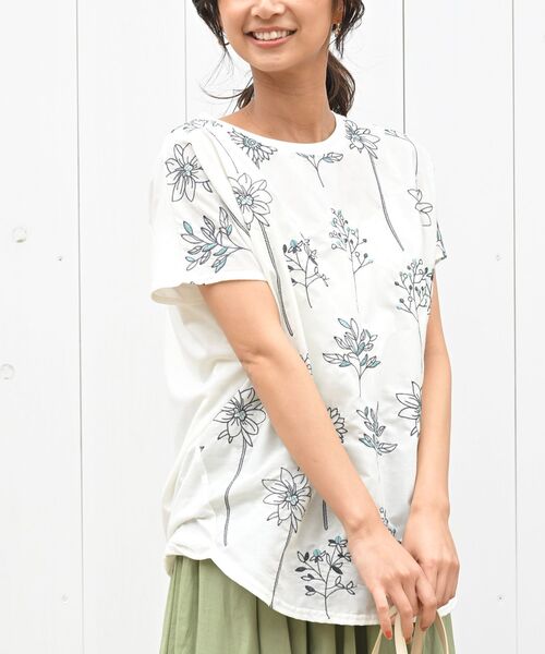 rps(アールピーエス)の「布帛刺繍切替カットプルオーバー(Tシャツ/カットソー・レディース・オフホワイト/イエロー/グリーン/ホワイト系その他2・フリー)」の8枚目の写真