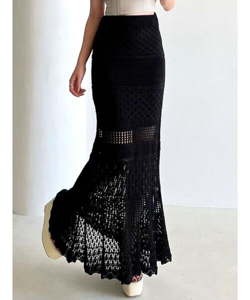 RESEXXY（リゼクシー）の「鈎針風ニットマーメイドスカート（スカート・レディース・ベージュ/ホワイト/ブラック/ブルー・FREE）」の3枚目の写真