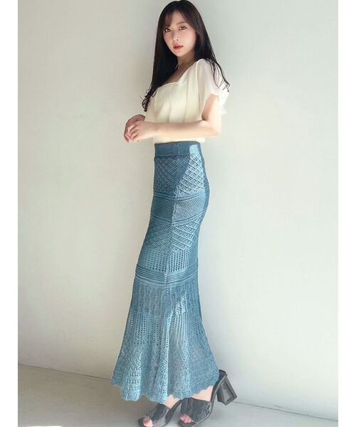 RESEXXY（リゼクシー）の「鈎針風ニットマーメイドスカート（スカート・レディース・ベージュ/ホワイト/ブラック/ブルー・FREE）」の8枚目の写真