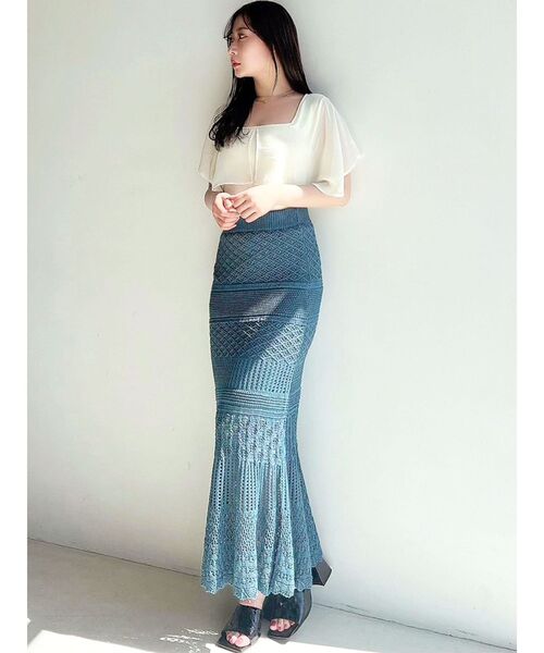 RESEXXY（リゼクシー）の「鈎針風ニットマーメイドスカート（スカート・レディース・ベージュ/ホワイト/ブラック/ブルー・FREE）」の9枚目の写真