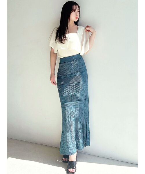 RESEXXY（リゼクシー）の「鈎針風ニットマーメイドスカート（スカート・レディース・ベージュ/ホワイト/ブラック/ブルー・FREE）」の10枚目の写真