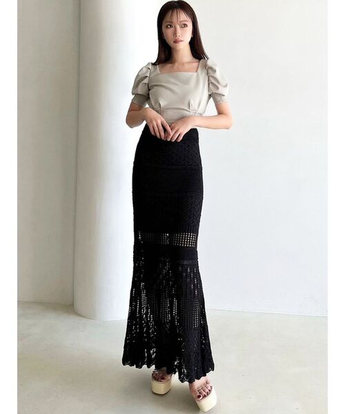 RESEXXY（リゼクシー）の「鈎針風ニットマーメイドスカート（スカート・レディース・ベージュ/ホワイト/ブラック/ブルー・FREE）」の14枚目の写真