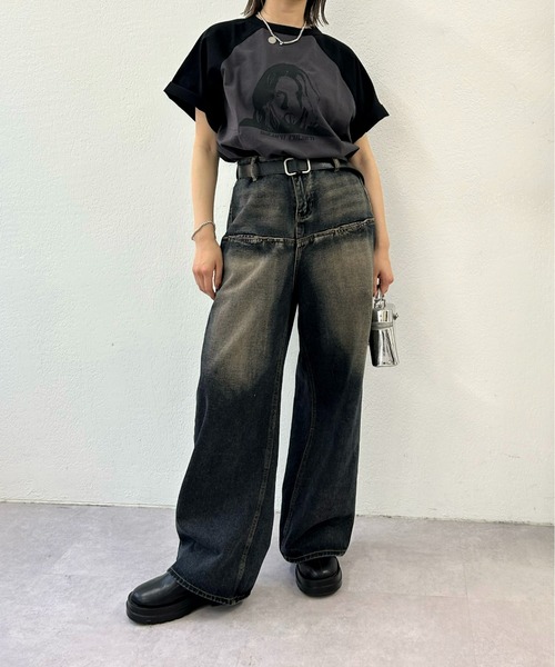 WHO'S WHO gallery(フーズフーギャラリー)の「シャーロットラグラン半袖TEE(Tシャツ/カットソー・レディース・ホワイト/チャコールグレー・FREE)」の4枚目の写真