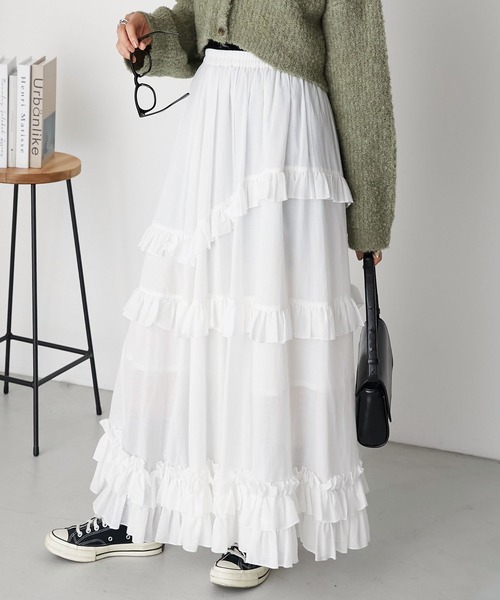 DT★Max Mara★amico シフォンフリルスカート forksy.】フリルティアードスカート forksy.│MONO-MART