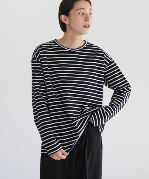 select MOCA(セレクトモカ)の「ストレッチボーダールーズロンT(Tシャツ/カットソー・レディース・ブラック/ブラウン/ブルー/ベージュ・FREE)」の16枚目の写真