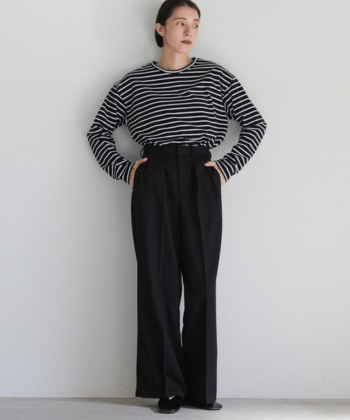 select MOCA(セレクトモカ)の「ストレッチボーダールーズロンT(Tシャツ/カットソー・レディース・ブラック/ブラウン/ブルー/ベージュ・FREE)」の12枚目の写真