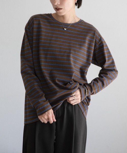 select MOCA(セレクトモカ)の「ストレッチボーダールーズロンT(Tシャツ/カットソー・レディース・ブラック/ブラウン/ブルー/ベージュ・FREE)」の22枚目の写真