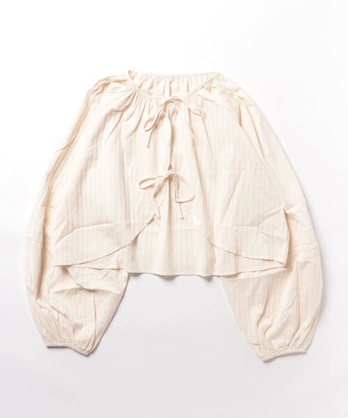 Miscere(ミスケーレ)の「☆ シワ加工ストライプボレロ風ブラウス X1214(シャツ/ブラウス・レディース・オフホワイト/ブラック・FREE)」の7枚目の写真
