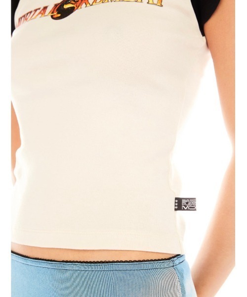 Basic Pleasure Mode（ベーシックプレジャーモード）の「Basic Pleasure Mode ベーシックプレジャーモード FINISH HIM TANK ラグランTシャツ ロゴTシャツ クロップド丈トップス（Tシャツ/カットソー・レディース・ホワイト・XS/S）」の2枚目の写真