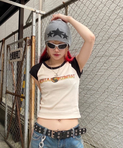 Basic Pleasure Mode（ベーシックプレジャーモード）の「Basic Pleasure Mode ベーシックプレジャーモード FINISH HIM TANK ラグランTシャツ ロゴTシャツ クロップド丈トップス（Tシャツ/カットソー・レディース・ホワイト・XS/S）」の14枚目の写真