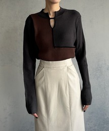 &g'aime | 【&g'aime】ブロックバイカラーキーネックリブニットトップス(ニット/セーター)