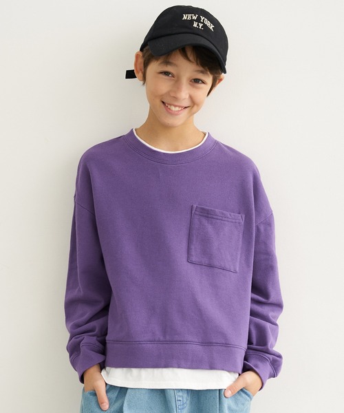 coca（coca）（コカ）の「【WEB限定セール】キッズ　裏毛Tシャツレイヤード風プルオーバー（スウェット・キッズ・チャコール/パープル/ベージュ・110/120/130/140）」の3枚目の写真