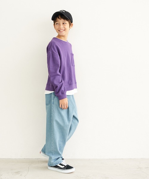 coca（coca）（コカ）の「【WEB限定セール】キッズ　裏毛Tシャツレイヤード風プルオーバー（スウェット・キッズ・チャコール/パープル/ベージュ・110/120/130/140）」の7枚目の写真