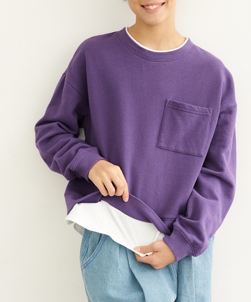 coca（coca）（コカ）の「【WEB限定セール】キッズ　裏毛Tシャツレイヤード風プルオーバー（スウェット・キッズ・チャコール/パープル/ベージュ・110/120/130/140）」の5枚目の写真