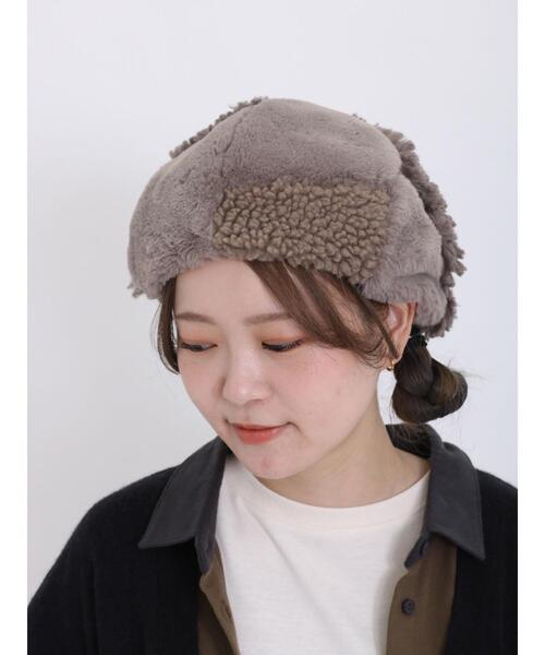 Samansa Mos2(サマンサ モスモス)の「ボアパッチワークベレー(ハット・レディース・ベージュ/モカ・F)」の4枚目の写真