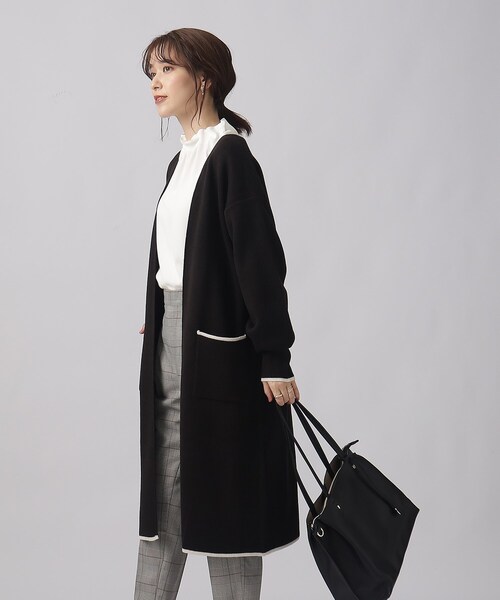 SHOO・LA・RUE（シューラルー）の「◆【体型カバー/大人上品/高見え】 配色トリミング ニットコーディガン（カーディガン/ボレロ・レディース・ブラウン系その他/オフホワイト/ブラック/ライトブルー・00）」の7枚目の写真